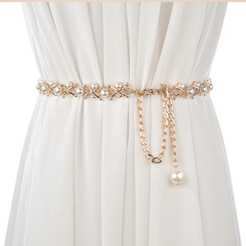 White Crystal Rhinestone Pearl Wedding Belt For Bridal Dress