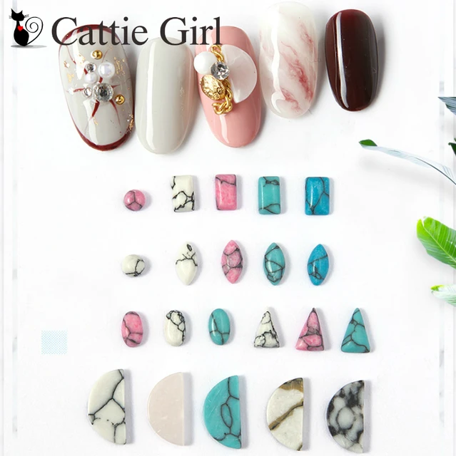 2pcs Red Turquoise Resin Marble Stone Nail Art Decorations 3d Diy