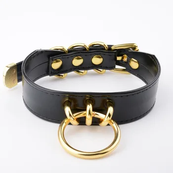 

Handmade Women Girl Vegan Leather Gold Choker Necklace Cute Kawaii Kitten Play Collar Punk Bondage