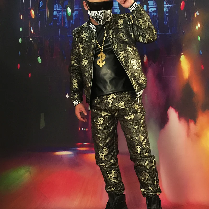 

Men 2PCS Sets (jacket+pant) Chinese Pattern Fashion Hip Hop Dragon Jacket Male Stage Party Clothing Can Be Customized