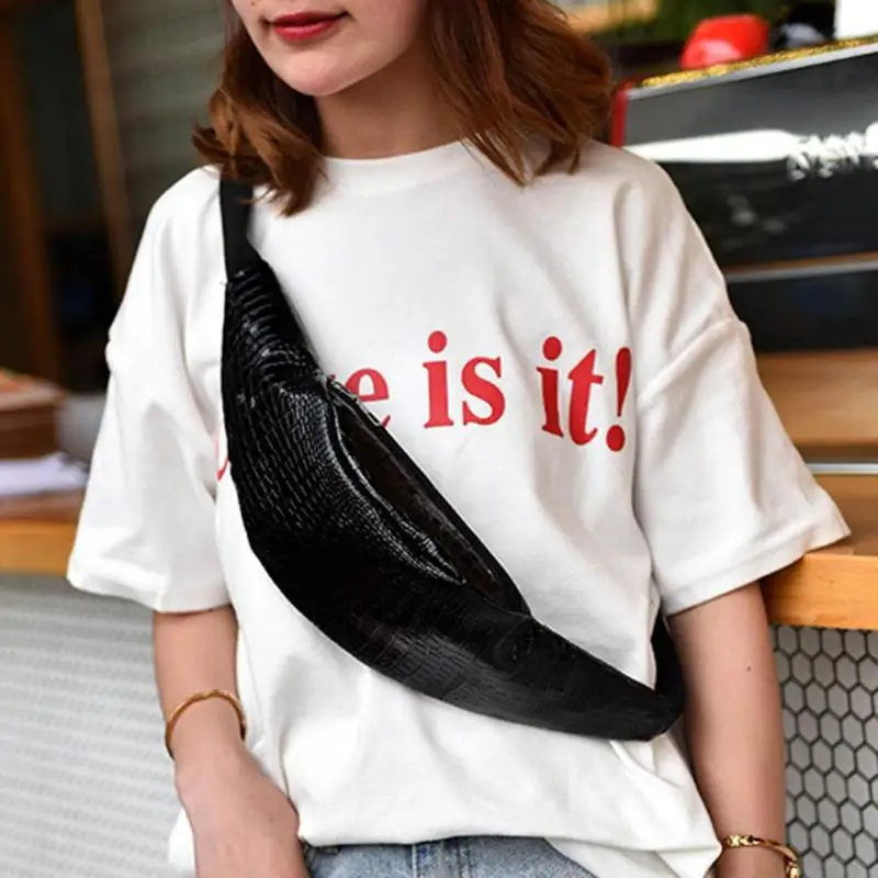 

Women PU Leather Belt Zipper Messenger Handbag Fashion Chest Bag Fanny Pack Chain Crossbody Bag Shoulder Bags Female Fanny Pack