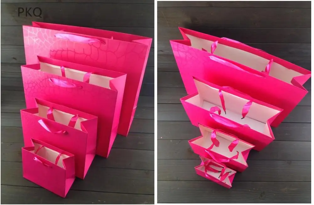 12 шт./лот высокое качество подарочная сумка розовый/красный/Золотая бумага с ручками Свадьба День рождения ювелирные изделия Фестиваль сумка для упаковки подарка - Цвет: Розовый