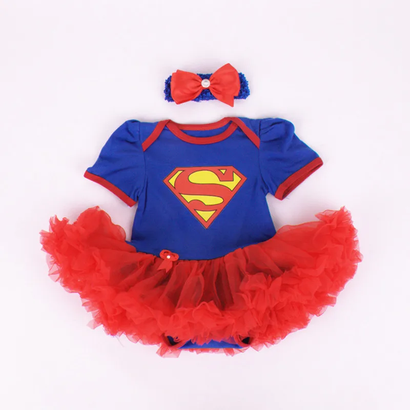 Baby Girl Rompers Tutu Romper Dress headband 2pcs Sets Halloween Party Birthday Christmas Elsa Supergirl Batgirl