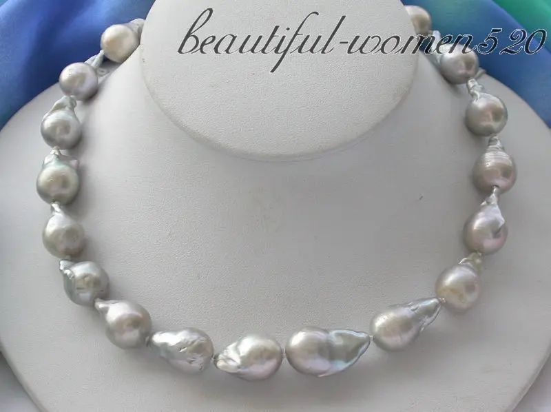 Z3426 16" 22MM gray drip baroque keshi reborn pearl necklace