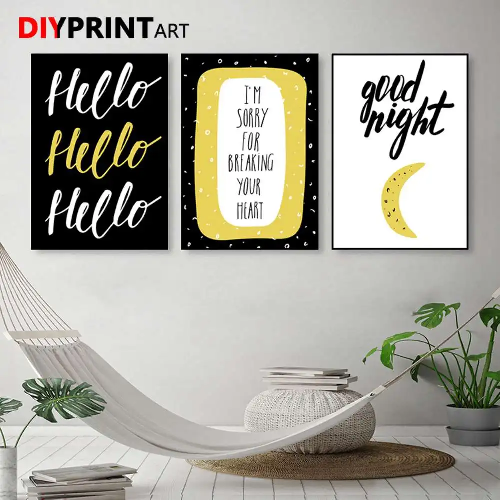 Hello Goodnight Baby Kids Room Posters and Prints Wall Pictures For