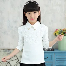 Одежда для маленьких девочек Новинка года, Осенняя детская одежда школьная блузка для девочек хлопковая Детская рубашка Кружевные блузы, детская одежда 2 цвета