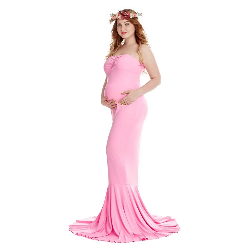 

VOGUEON Women Elegant Maternity Dress for Photography Sleeveless Tube Top Evening Maxi Dress Pregnant Baby Shower Party Gown