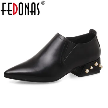 

FEDONAS 2019 Brand Women Pumps Beading Pointed Toe Spring Autumn Party Wedding Shoes Woman High Heels Soft Leather Prom Pumps