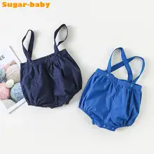 Детские подтяжки, шорты Лето, корейский стиль, имитация ковбоя, все хлопковые однотонные повседневные свободные шорты на бретельках для маленьких мальчиков и девочек 9 months to 3 years Old