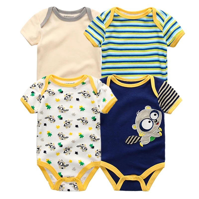 The Caleb - Baby Unisex 4pcs Cartoon Print Bodysuits AA