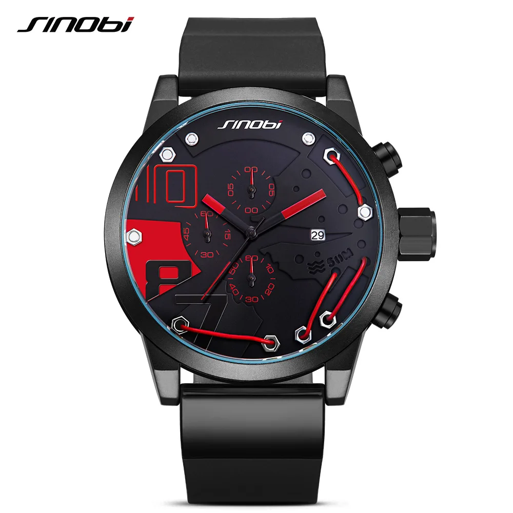 Prix Nouveau Fahion Hommes Montres Top Marque De Luxe En Acier Plein Horloge À Quartz Sinobi Racing Sport Hommes Chronographe Montre Homme Relogio Masculino