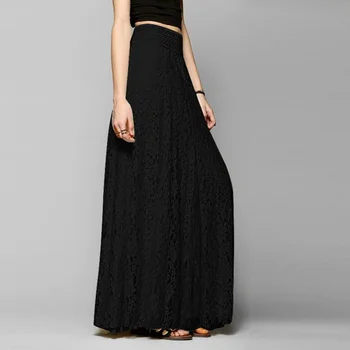 

New Solid Slim High Waist Hollow Lace Skirt Summer Tulle European Style Women Long Black Skirt