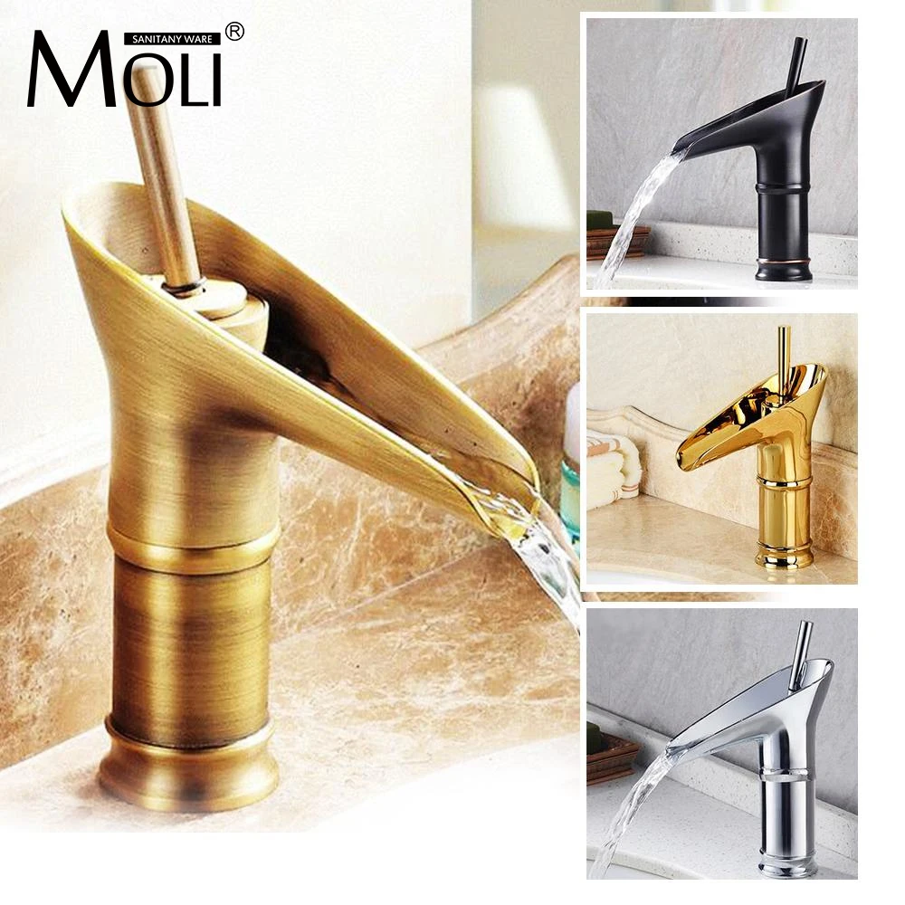 Antik Bronz Havzası Evye Musluklar Modern Açık Bacalı Su Dokunun Banyo Gemi Lavabo Bataryası Antik Pirinç Toptan Musluk