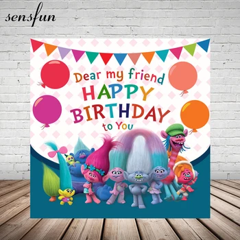 

Sensfun Trolls Birthday Party Backdrop Event Photobooth Balloons Bunting Children Photography Background For Photo Studio