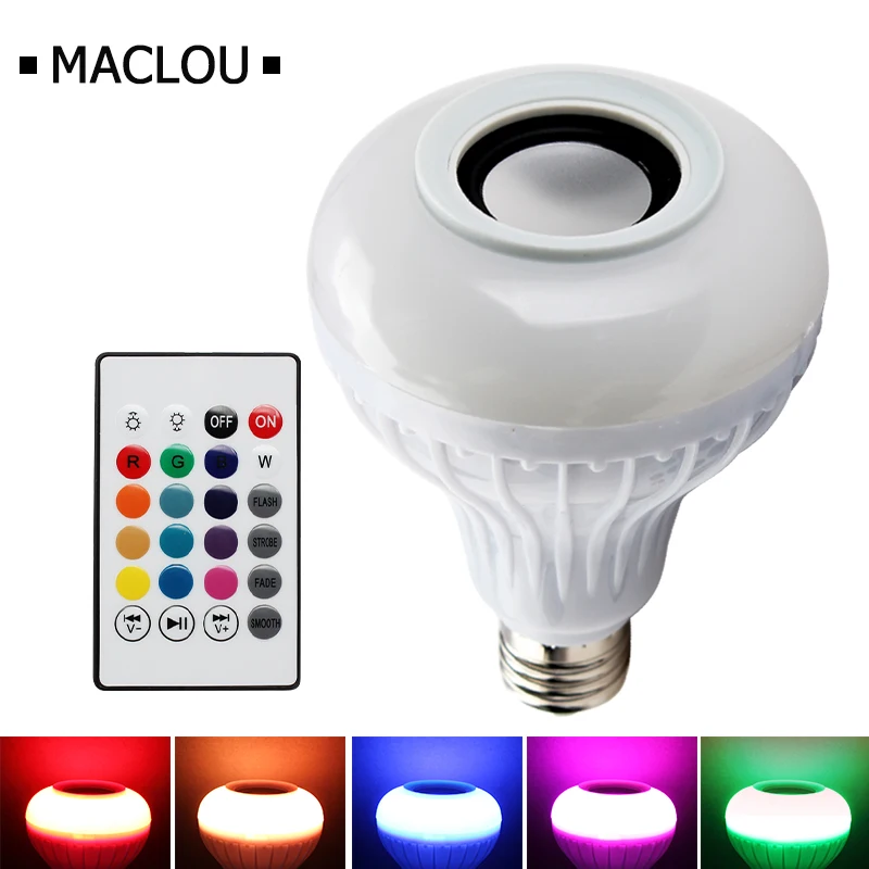 

Smart RF Wireless IR Remote RGB E27 LED 6W 220V Multicolor Light Bluetooth Control Music Audio Speaker E27 Color LED Bulb Lamp