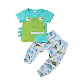 

0-24 Month Baby Clothing Set Summer Newborn Baby Boys Girls Cartoon Printed Tops T-shirt Long Dinosaur Pattern Pants 2Pcs Outfit