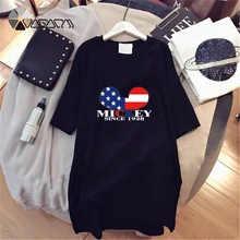 New Minnie Mickey Mouse Women Summer Dress American Flag Print Short Sleeve Loose Black White Casual Mini Big Size Dresses chicever knitted irregular summer dress female short sleeve perspective hit colors loose big size black dresses for women new