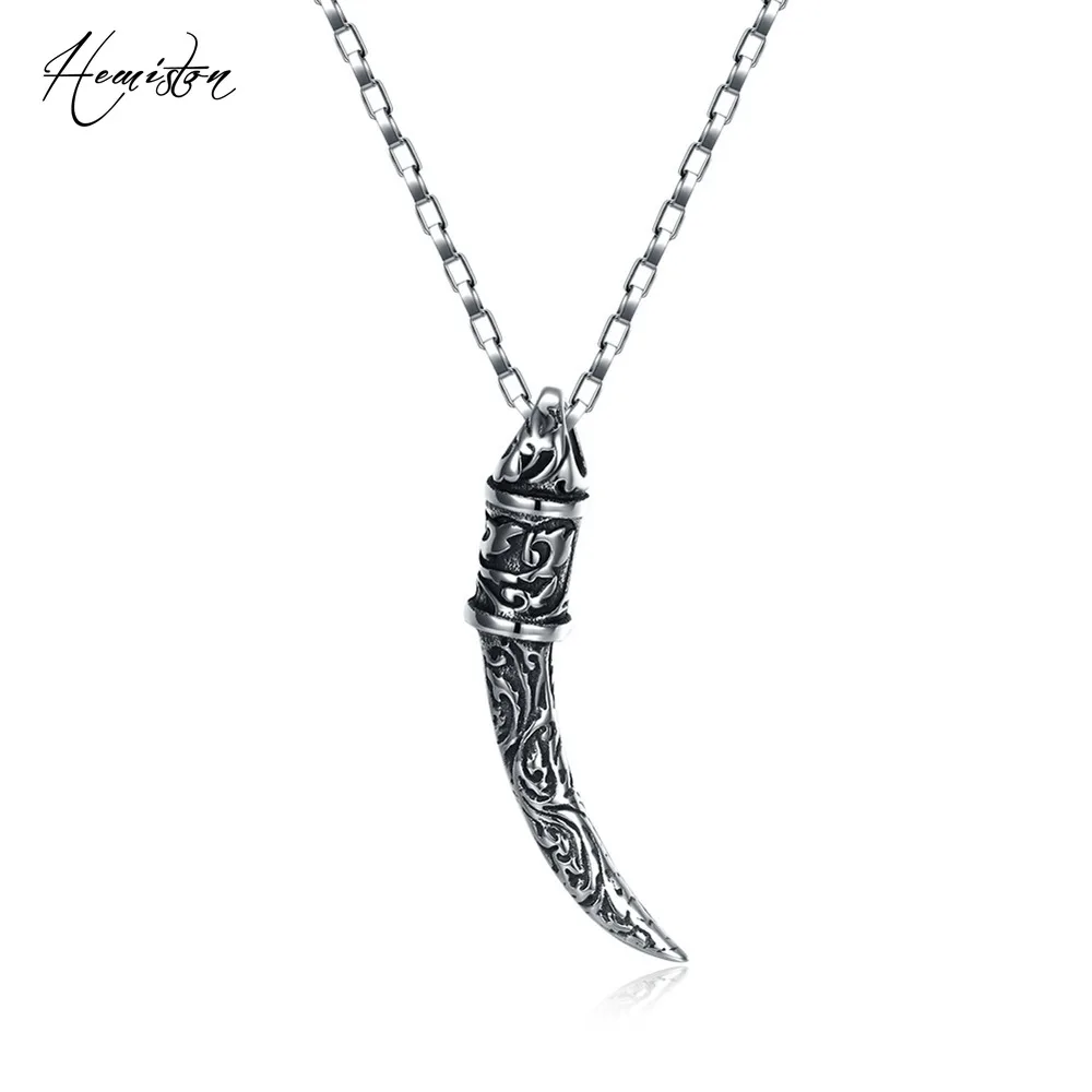 

Hemiston ivory with buddhist pattern retro fashion titanium steel palms pendant men pendant necklace punk jewelry