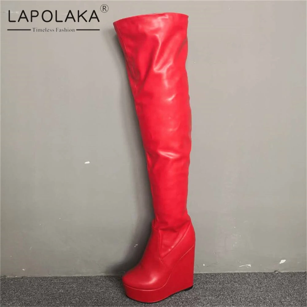

Lapolaka Brand Design Size 47 Sexy Women Shoes Winter Boots Woman Nightclub Prom Party High Heels Wedges Shoes Woman Long Boots