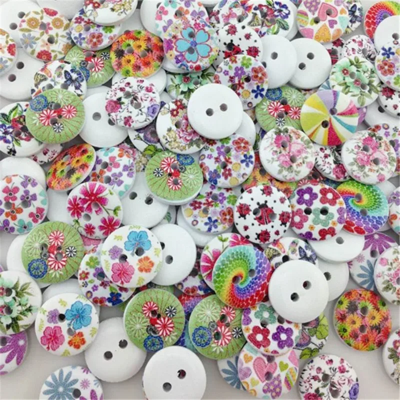 

10/50/100pcs Mix Flower Pattern Wooden Buttons Fit Sewing and Scrapbook 15mm WB05