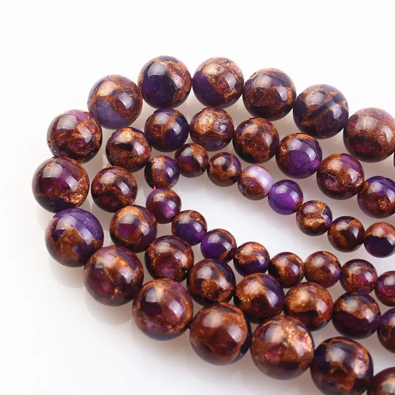 Natural Purple Gold Gemstone Round Loose Beads Crystal Energy Stone Healing Power for Jewelry Making 1 Strand 15"