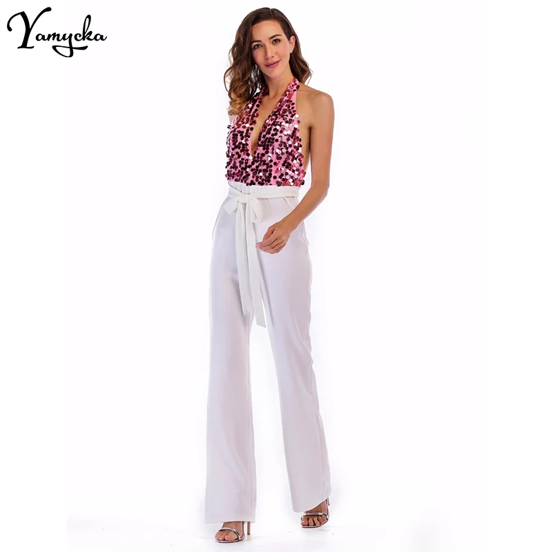 Sexy Rompers Womens New Arrivals Jumpsuit for Women Sequins Patchwork Summer Elegant Bandages Club Party Bodysuit Overalls 2018
