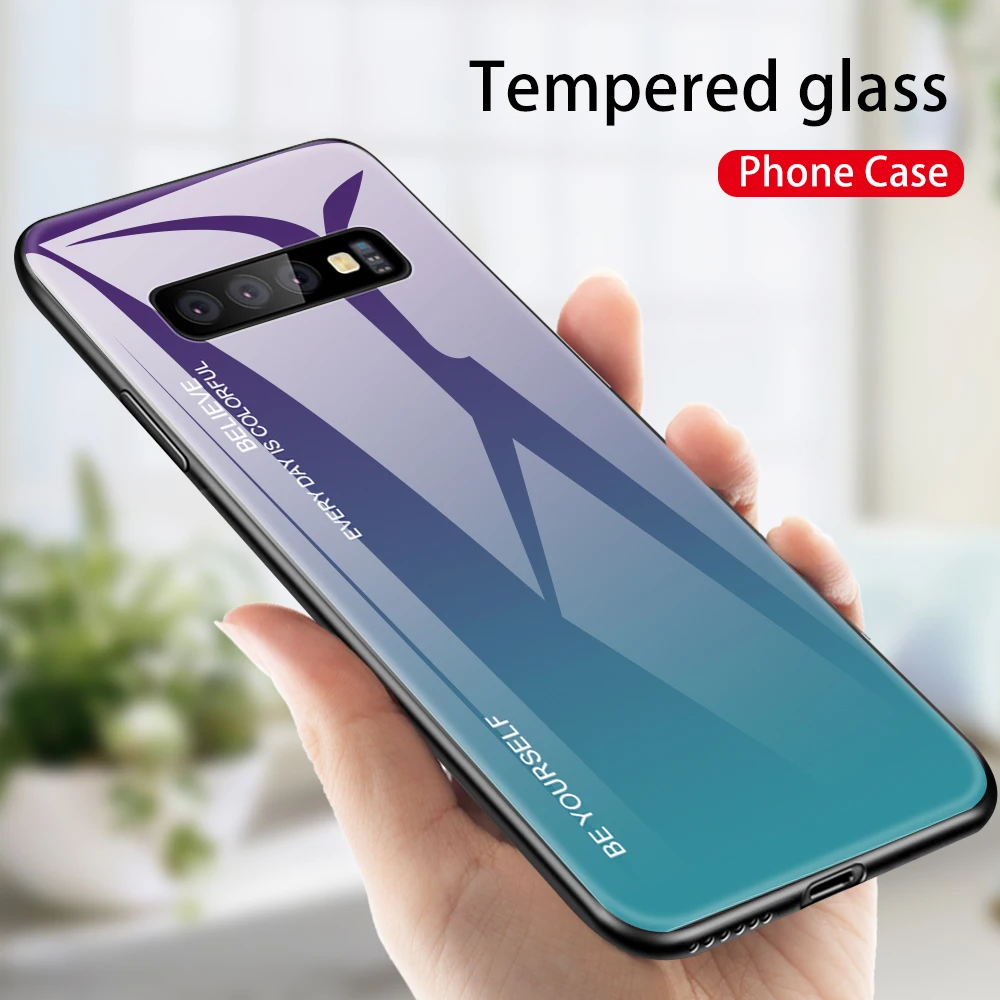 

2019 Luxury Gradient Tempered Glass Case For Samsung Galaxy A7 A8 Plus 2018 Hard Phone Cover For Samsung S10 Plus S10 Lite Shell