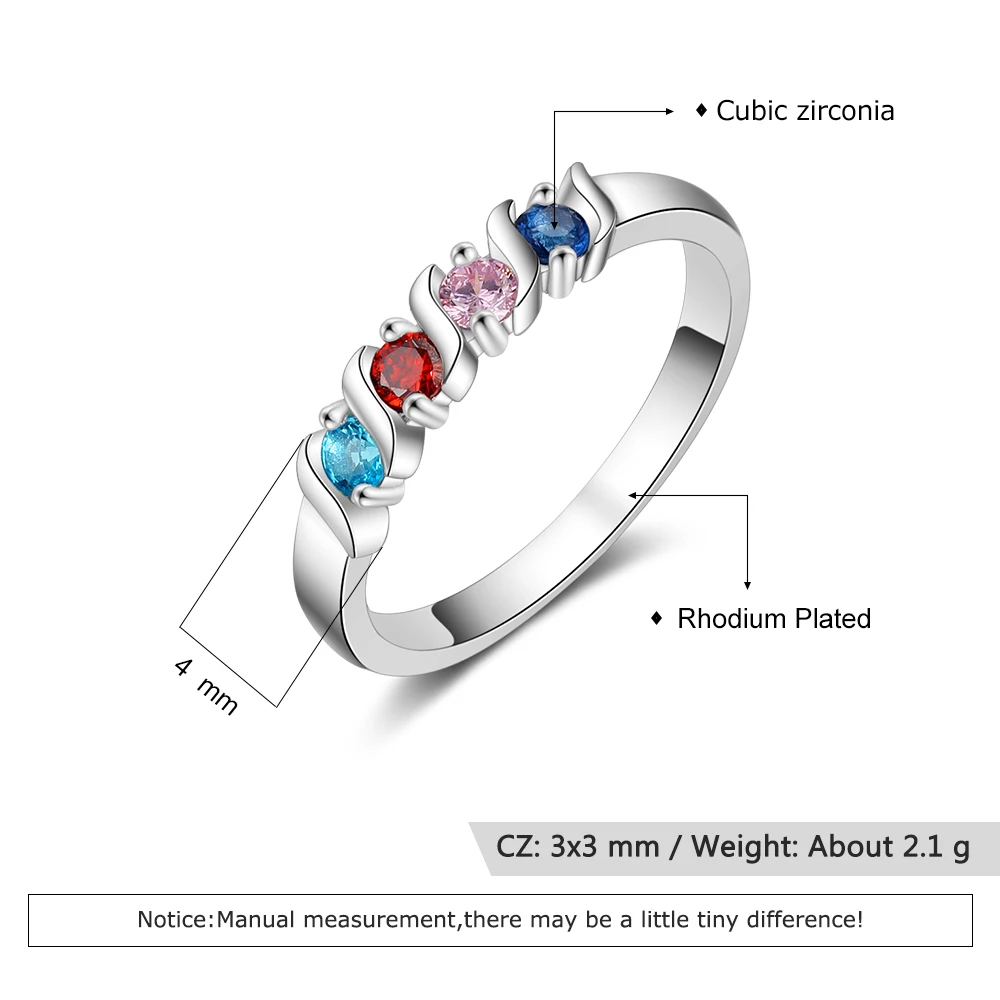 Персонализированные кольца для женщин на заказ 4 кольцо с камнем рождения модные ювелирные изделия юбилей подарок для семейной матери(Lam Hub Fong