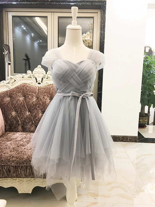 2017 новые платья подружки невесты плюс размер в наличии Дешевые под $50 серебристо-серые короткие с открытой спиной сексуальные горячие