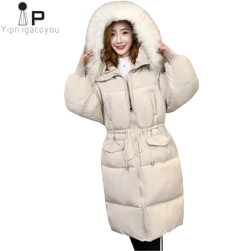 Long Mode Nouvelle Noir Chaud Femmes Pardessus gray Dames black À Lâche Manteau Le Vers Fourrure Épaissir D'hiver De Capuchon Beige Col Parka Coréenne Veste Bas xpTFz0Faw