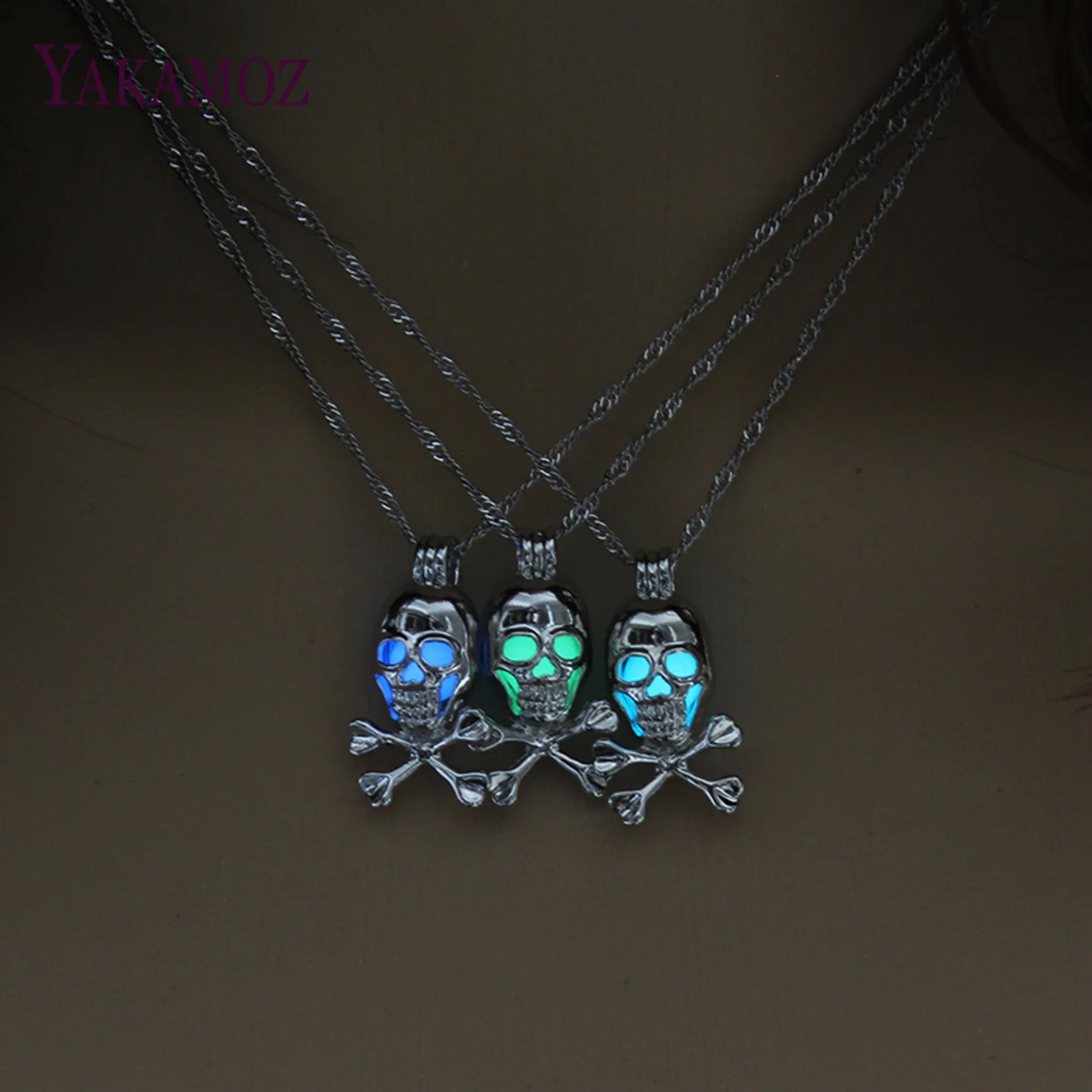 

Punk Style Skull Pendant Necklace Luminous Jewelry Silver Color Chain Glow in the Dark Choker Statement Necklace For Women Gift