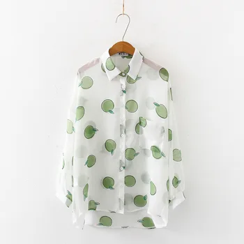 

2019 New Women Fasihon Long Sleeve Sweet Lemon Printed Loose Cotton Blouses Shirts Summer Casual Office Shirt Tops Blusas