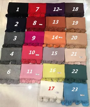 

22 Colours Available Women Shawl Wool Blend Farbic with Real Rabbit Fur Pom Poms