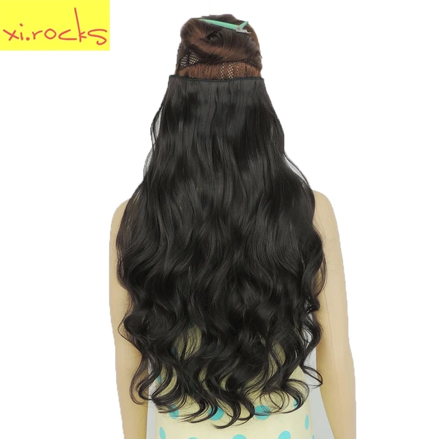 Best Price 2 Piece Xi.Rocks 5 Clip in Hair Extension 70cm Synthetic Hair Clips Extensions 120g Curly Hairpin Hairpiece Black Brown Color 4A