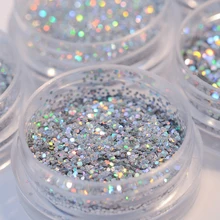 1 Box Holographic Glitter Silver Powder Shining Holo Nail Glitter Dust Powder Manicure DIY Nail Art Decoration