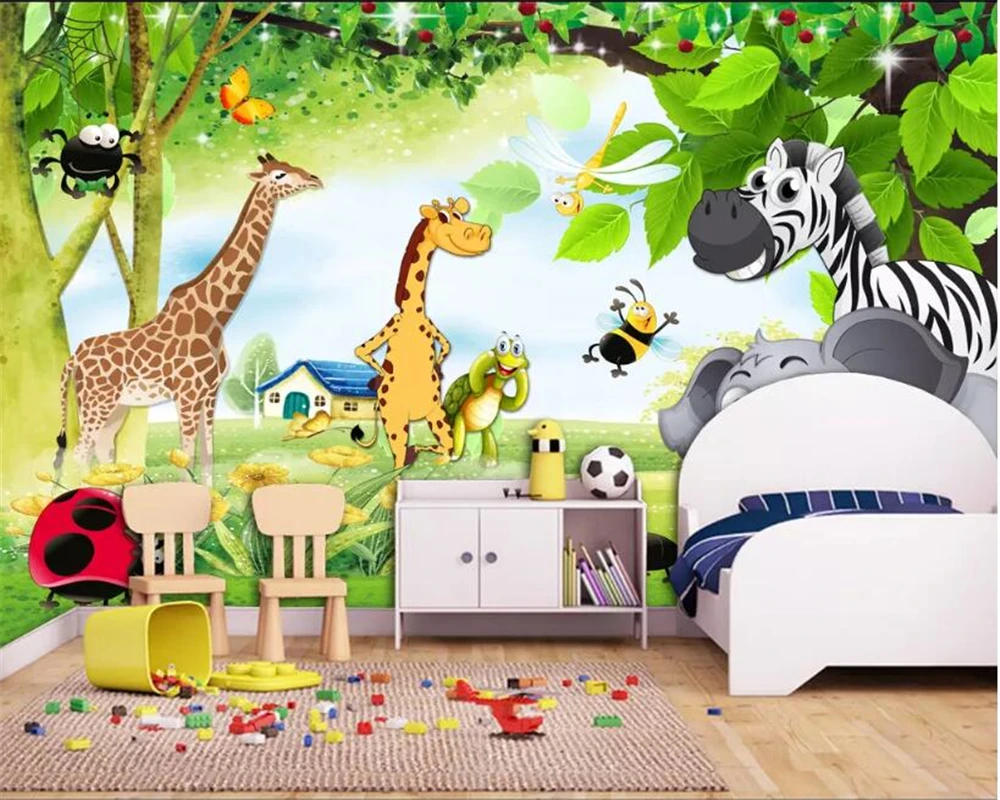 

Пользовательские фото обои стикер 3d детская комната животное жираф слон Детская комната росписи ТВ фон 3D обои