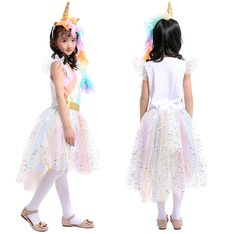Новый Дизайн Deluxe Rainbow Unicorn костюм на день рождения подарок для девочек платье принцессы на Хэллоуин и повседневное платье-костюм