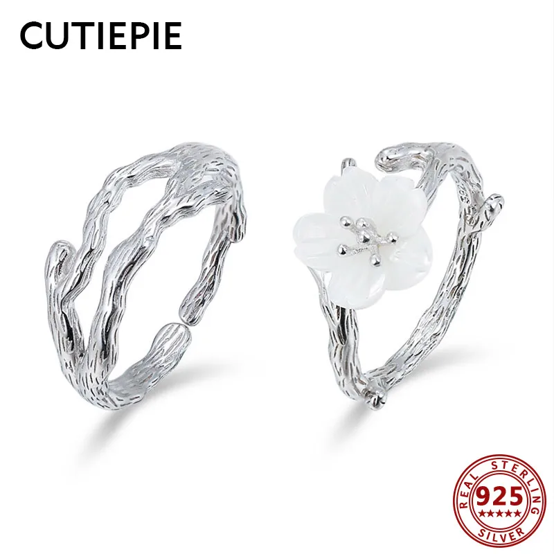 CUTIEPIE Новинка 100% Настоящее серебро 925 пробы Дерево Зерно Снежная вишня Пара Кольца