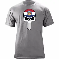 Для мужчин футболки лето 2019 г. новые модные футболки с принтом короткий рукав оригинальный эмблема штата Миссури Флаг Череп индивидуаль
