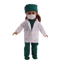Кукольная одежда темно-зеленый врач-медсестра Костюмы костюм для 18 дюймов Кукла для девочек аксессуары для детей, подарок ко дню рождения