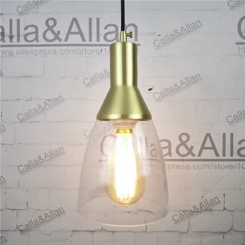 

modern indoor brass pendant light E27 clear glass lampshade brass socket fabric twisted cable adjustable pandant lamp