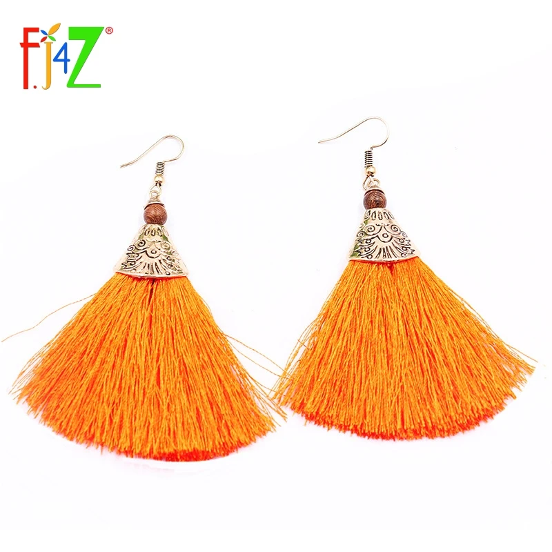 

F.J4Z Dropshipping JewelryTrendy Tassel Earrings Vintage Bronze Flower Carved Alloy Bohemian Women Drop Earring for party Bijoux