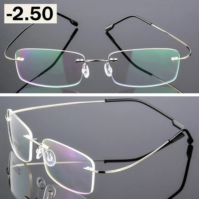 Iboode Сверхлегкий готовой близорукость очки Для мужчин без оправы neasighted очки металлические оправы для очков диоптрий-1 1,5 2 2,5 3 3,5 4 - Цвет оправы: Silver -2.50