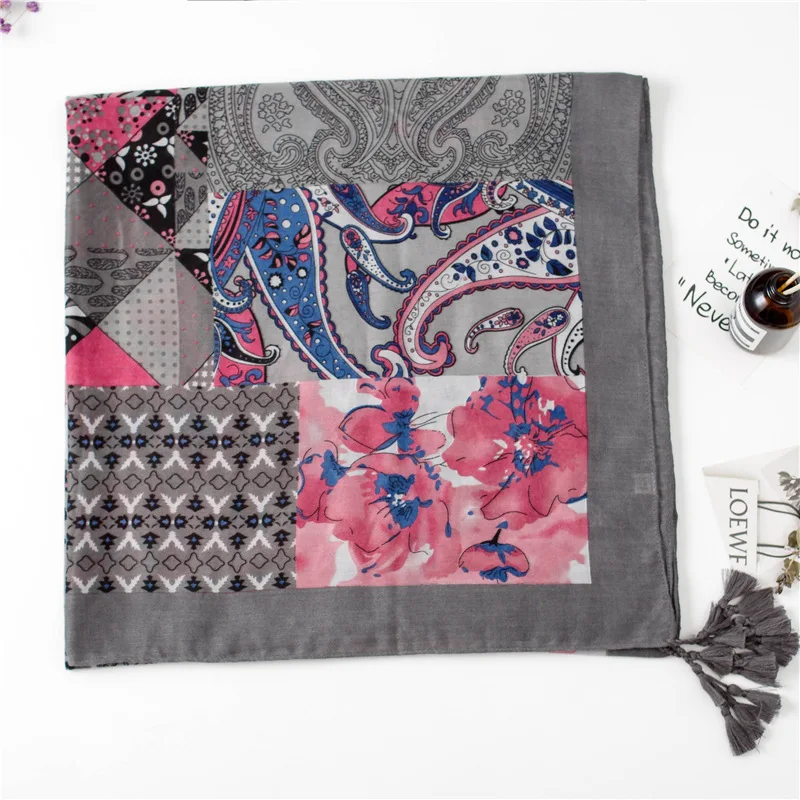 2017 Women Vintage Floral Pattern Quality Cotton Tassel Scarf 10PCS/lot |