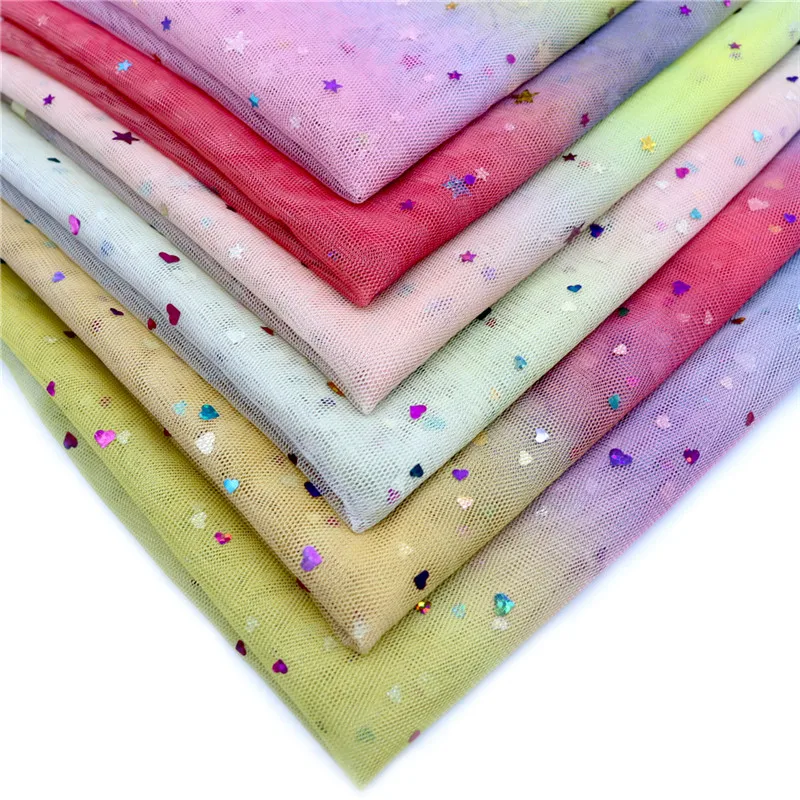 

5m Rainbow Tulle Love&Star Sequins Fabric Gradient Mesh Gauze DIY Clothes TuTu Dress Organza Wedding Party Decoration Background