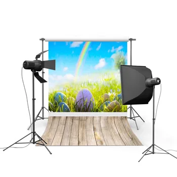 

5X7ft Customize Photography Backdrop Newborn Easter Wood Floor Print Background for Photo Studio Eggs Grass Rainbow Sky Backdrop