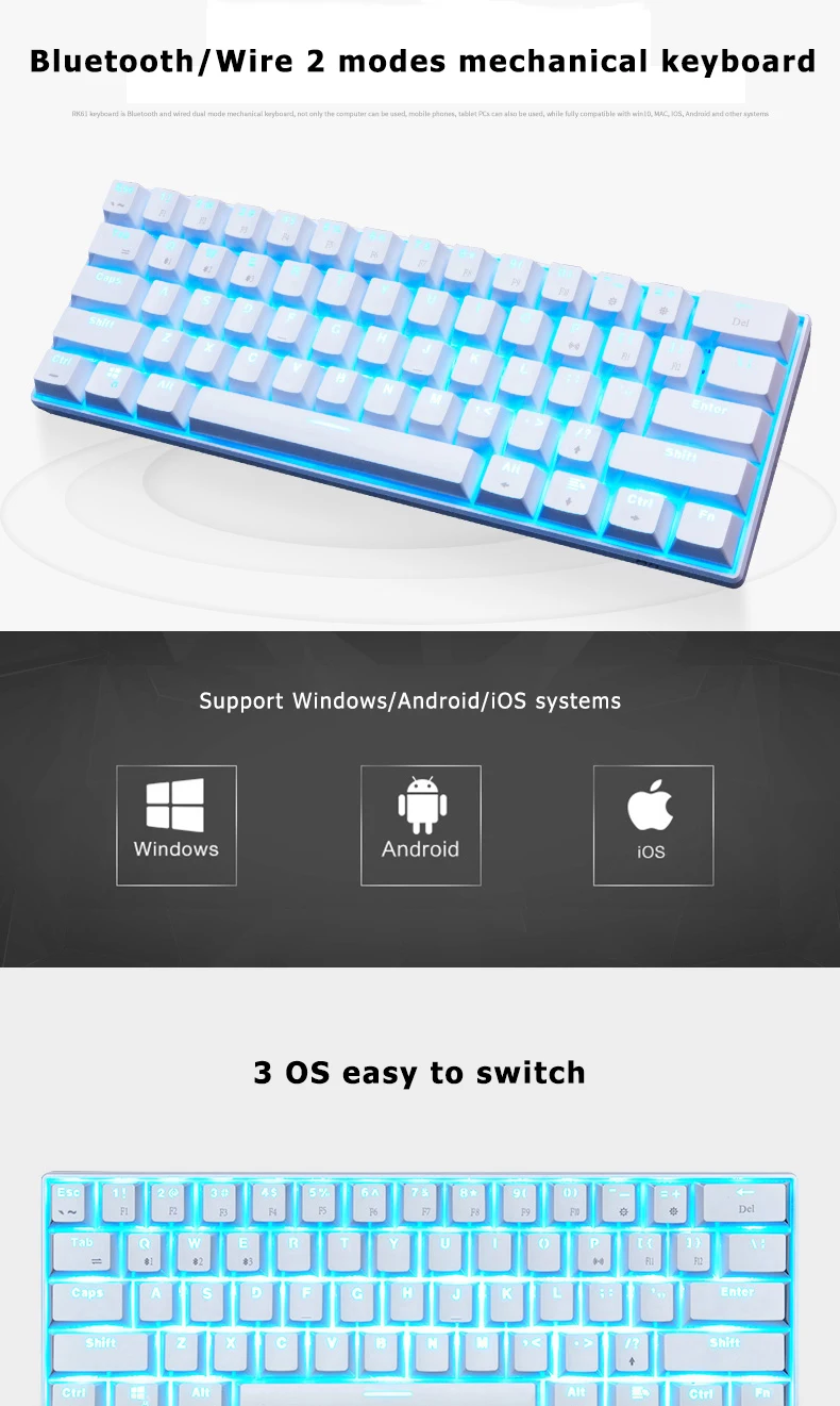 Teclado mecânico do jogo de bluetooth magro