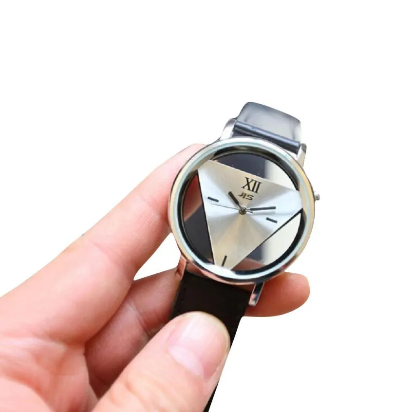 

Mens Womens Unique Hollowed-out Triangular Dial Black Fashion Watch Simple couple stylish stainless steel glass mirror fashion