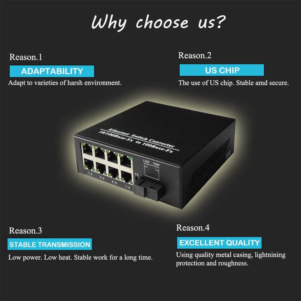 Лидер продаж волокна media converter 1 пара 8 SC rj45 и 1 один оптический порт 10/100 Мбит/с быстро Etherent волокна переключатель для сетей