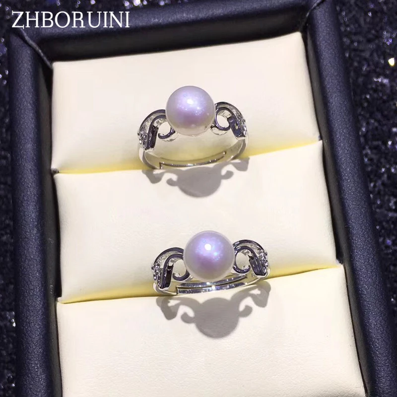 

ZHBORUINI Fashion Pearl Ring 925 Sterling Silver Ring Retro Pattern Good Quality Jewelry For Women Natural Pearl Drop Shipping